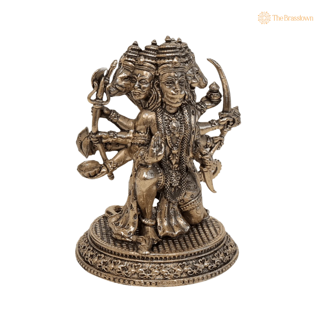 Brass Panchmukhi Hanuman Idol 3 Inch side view – antique finish detail