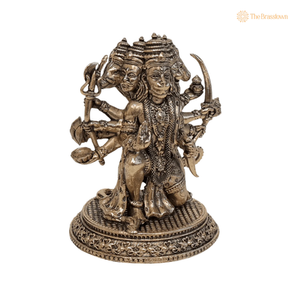 Brass Panchmukhi Hanuman Idol 3 Inch side view – antique finish detail