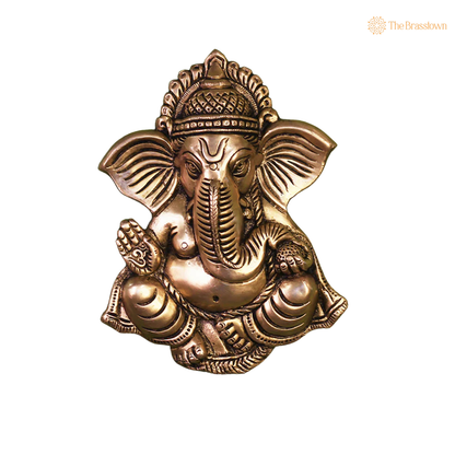 Handcrafted Brass Ganesha Face for 10 Inch side view – antique finish detail