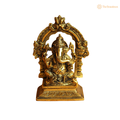 Handcrafted Brass Ganesh Idol with 7 Inch side view – antique finish detail