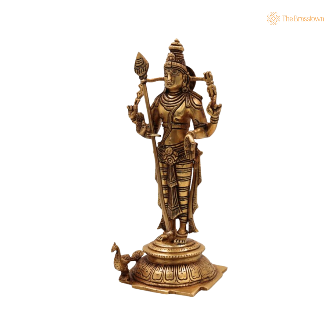 Brass Lord Murugan Idol 11 Inch side view – antique finish detail