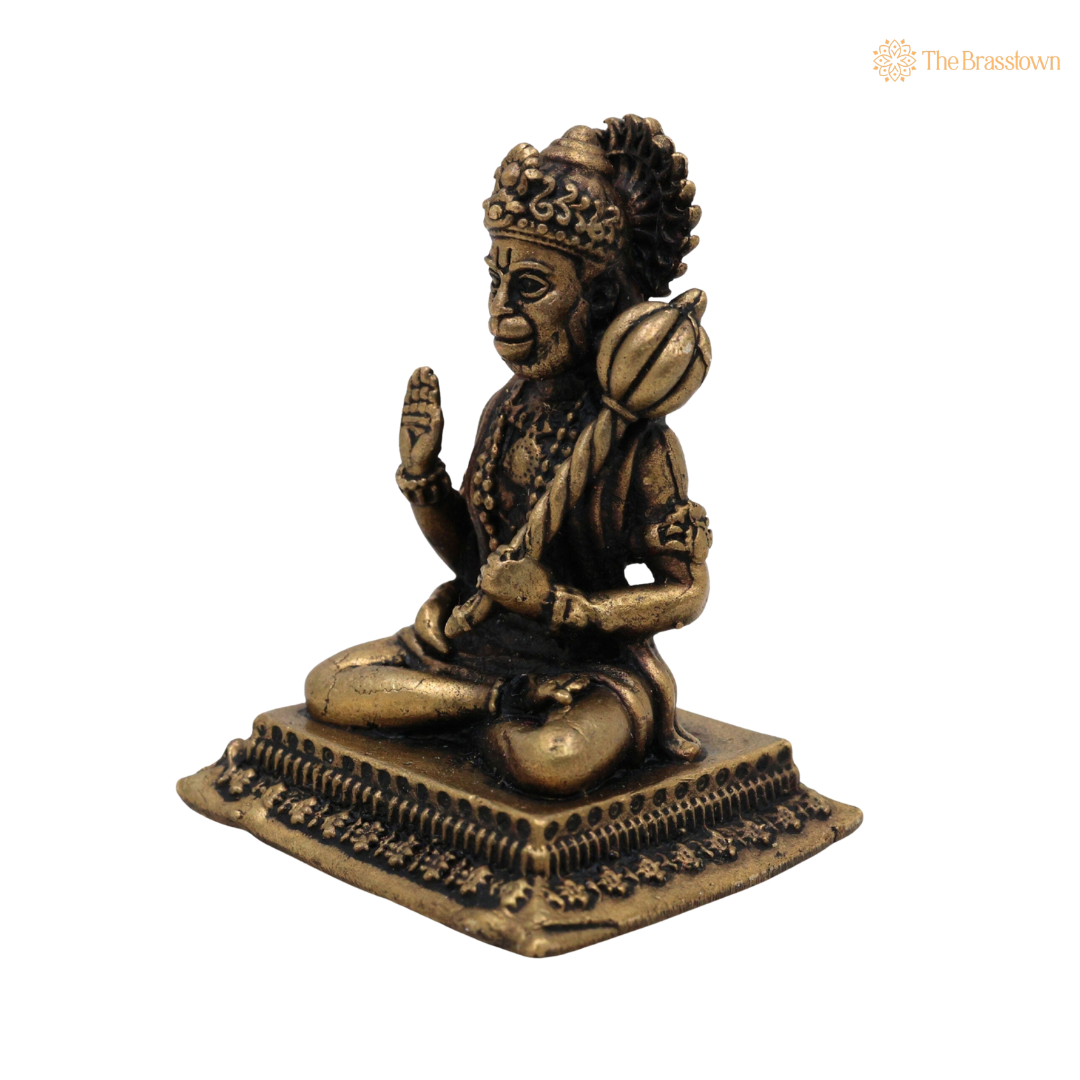 Brass Sitting Hanuman Idol 1.5 Inch side view – antique finish detail