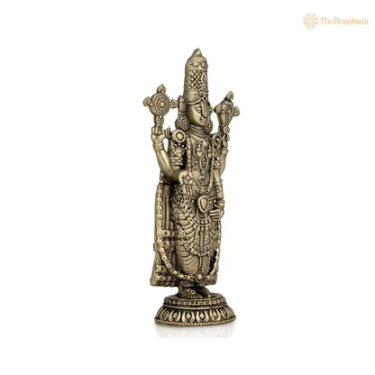 Brass Venkateshvara Idol 4.5 Inch side view – antique finish detail