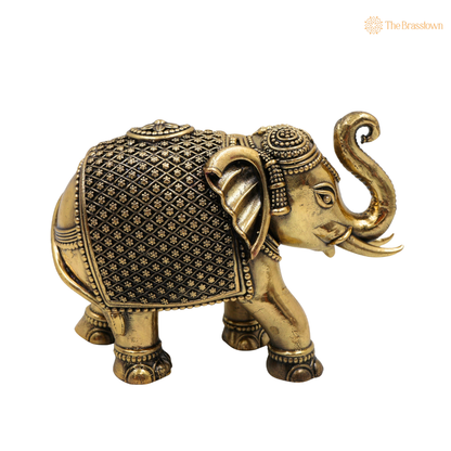 Brass Small Elephant Idol 2 Inch side view – antique finish detail
