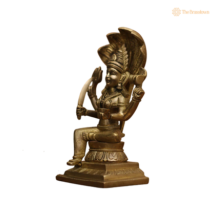 Handcrafted Brass Goddess Mariamman Idol 9.5 Inch side view – antique finish detail