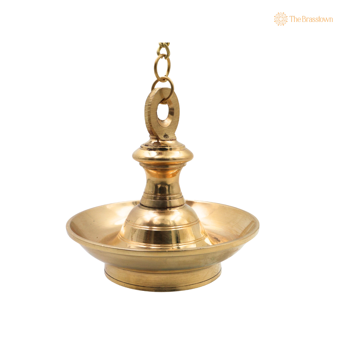 Traditional Hanging Brass Lamp Pooja Diya – Traditional Peetal Thooku Vilakku Deepam for Temple, Home Mandir &amp; Spiritual Décor 5.5 Inch