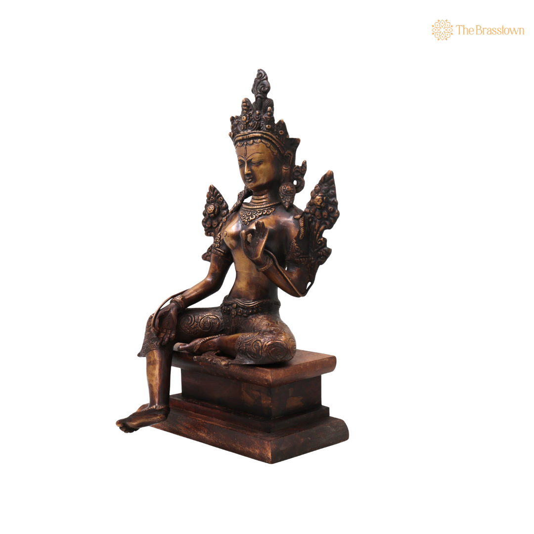 Brass Maa Tara Idol Murti – Handcrafted Mahavidya Tara Devi Statue for Pooja, Home Mandir, Spiritual Décor &amp; Gifting 14 Inch