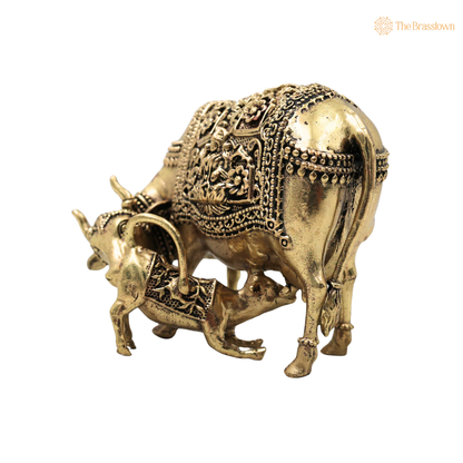 Brass Kamdhenu Gomata Idol – Sacred Surabhi Cow Murti for Pooja, Home Mandir, Vastu Décor &amp; Spiritual Blessings 3 Inch