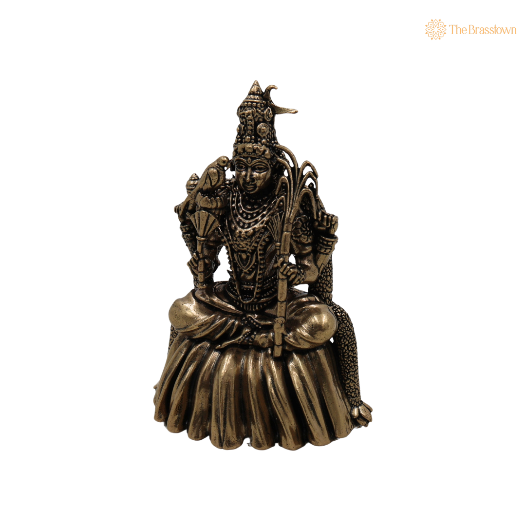 Brass Sitting Kamakshi Idol 4 Inch side view – antique finish detail
