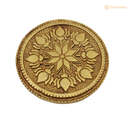 Handcrafted Brass Round Pooja Chowki – Circular Idol Display Stand for Home Mandir &amp; Puja Setup 3 Inch
