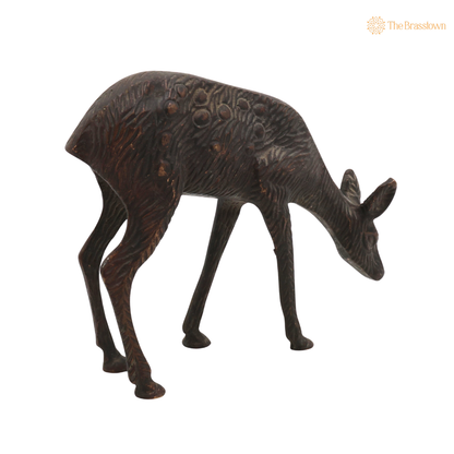 Brass Handcrafted Deer Idol 4.5 Inch side view – antique finish detail