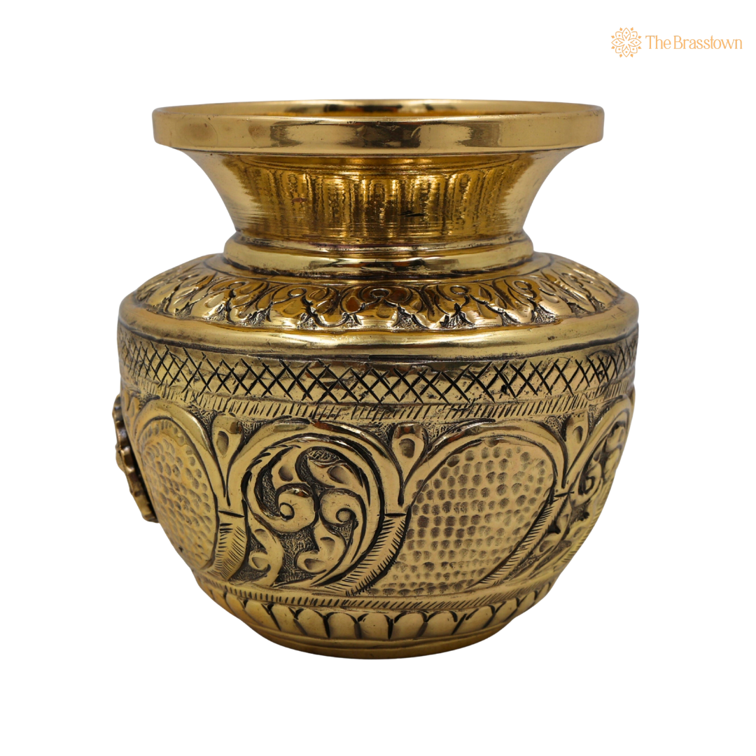 Brass Balaji Kalash Lota with Shankh &amp; Chakra – Peetal Pooja Kalash for Home Mandir, Temple Décor &amp; Spiritual Blessings 4 Inch