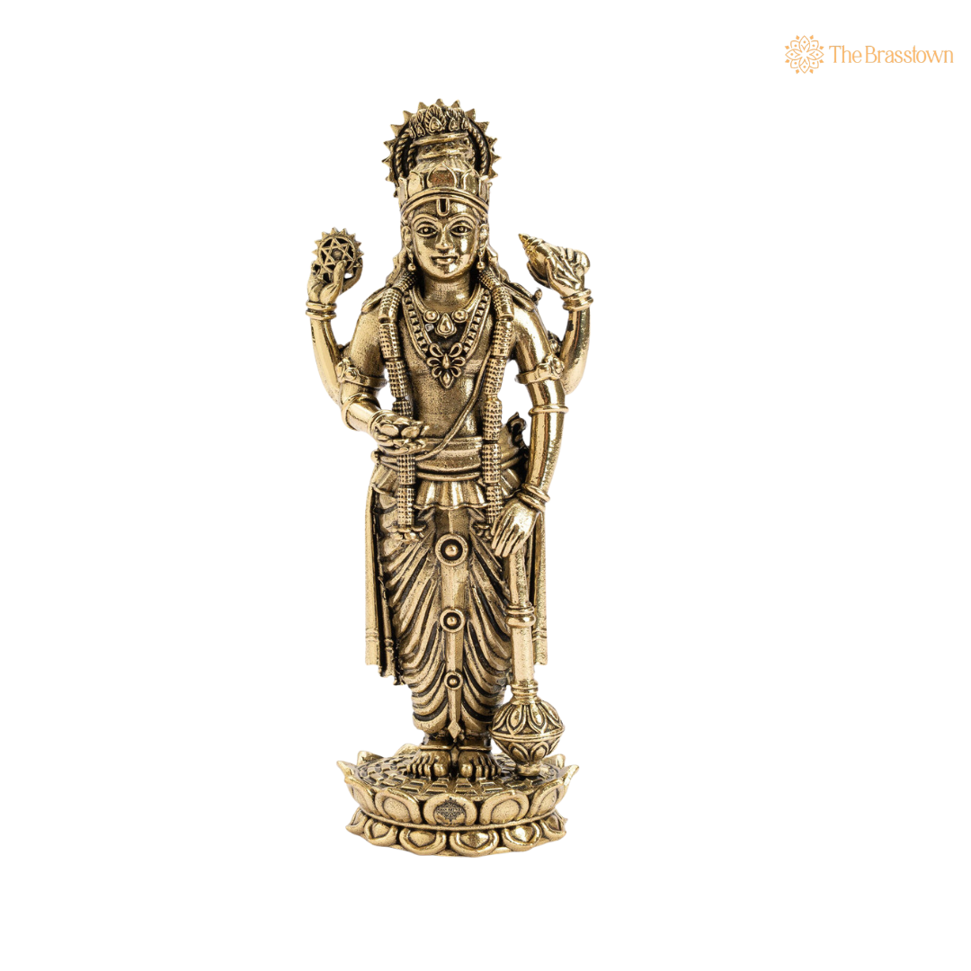 Brass Vishnu Idol 5 Inch side view – antique finish detail