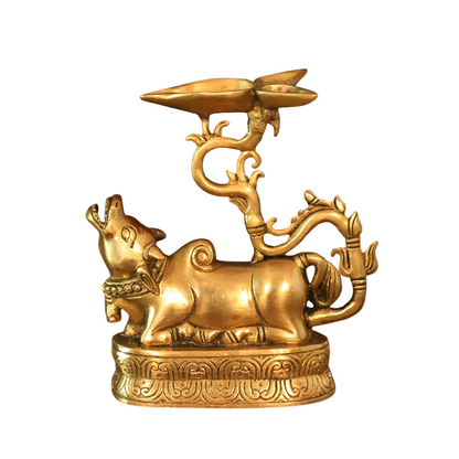 Handcrafted Brass Balinese Oil Lamp 7 Inch side view – antique finish detail