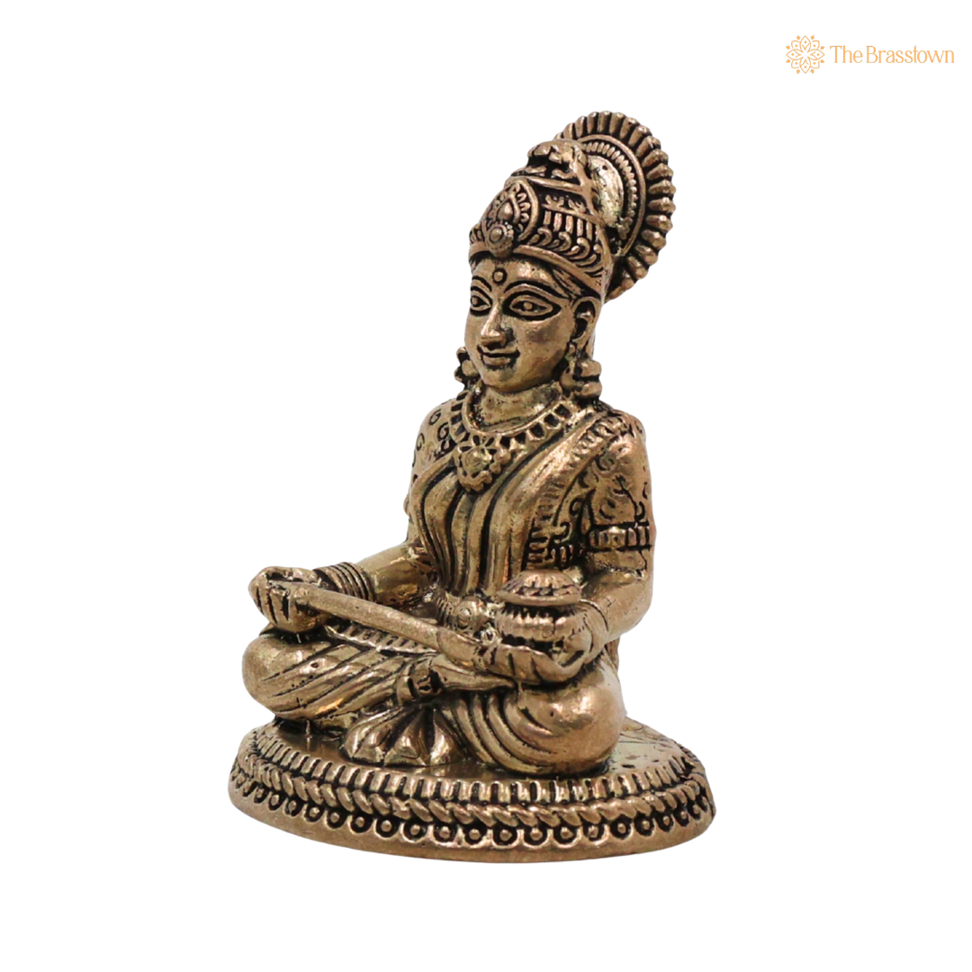 Handcrafted Brass Annapurneshwari Idol 2.5 Inch side view – antique finish detail