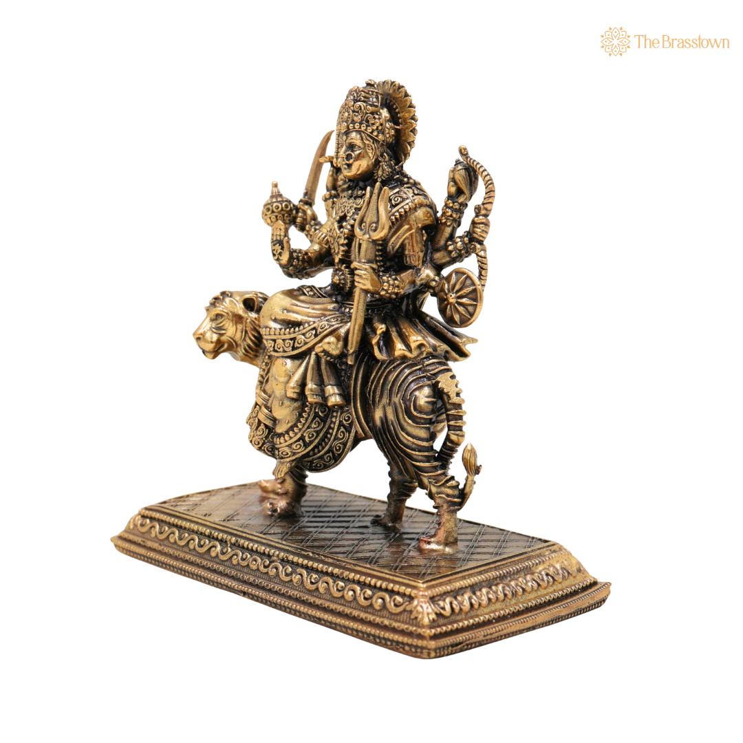 Brass Maa Durga Idol 4.5 Inch side view – antique finish detail