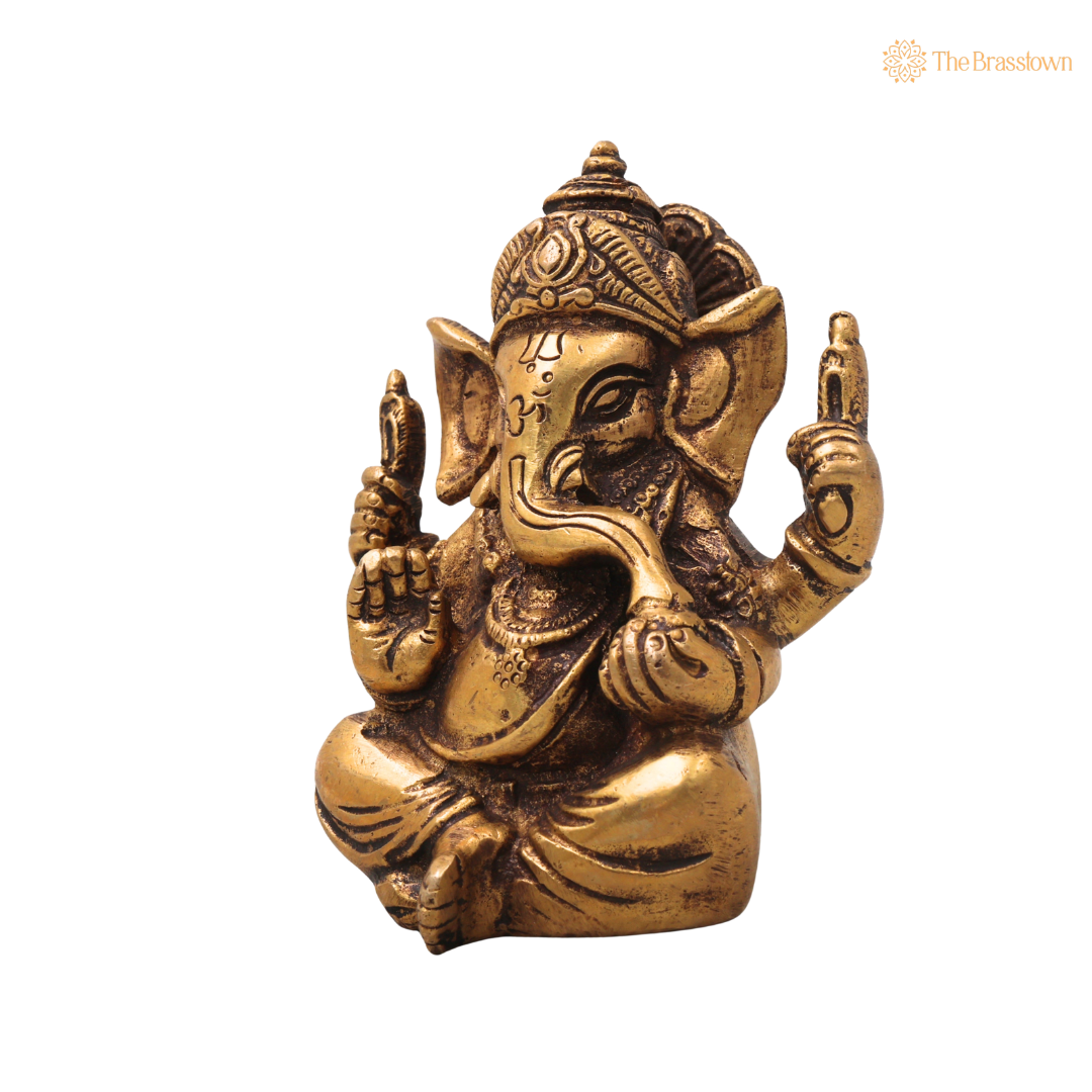 Handcrafted Brass Ganesha Ganapati Vinayaka Idol –Handcrafted Traditional Chola Style Ganapati Vinayaka Murti for Pooja, Home Mandir, Décor &amp; Gifting 4.5 Inch