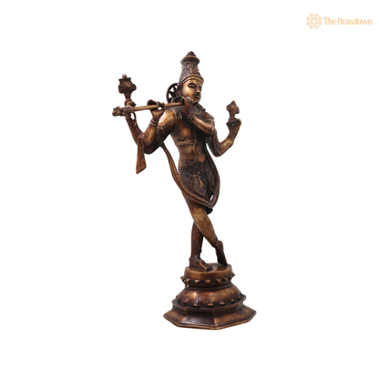 Brass Venugopala Lord Krishna Idol – Handcrafted Chola Style Kaliya Daman Govinda Murti for Pooja, Home Mandir, Décor &amp; Spiritual Gifting 18.5 Inch