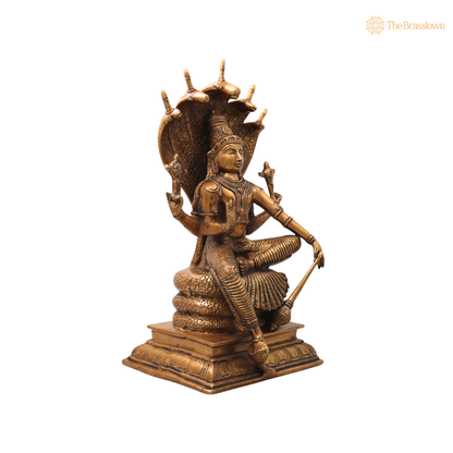 Brass Vishnu on Sheshnag Idol – Traditional Chola Perumal Lord Narayana Murti (Hari) for Puja, Home Mandir &amp; Spiritual Décor 16.5 Inch