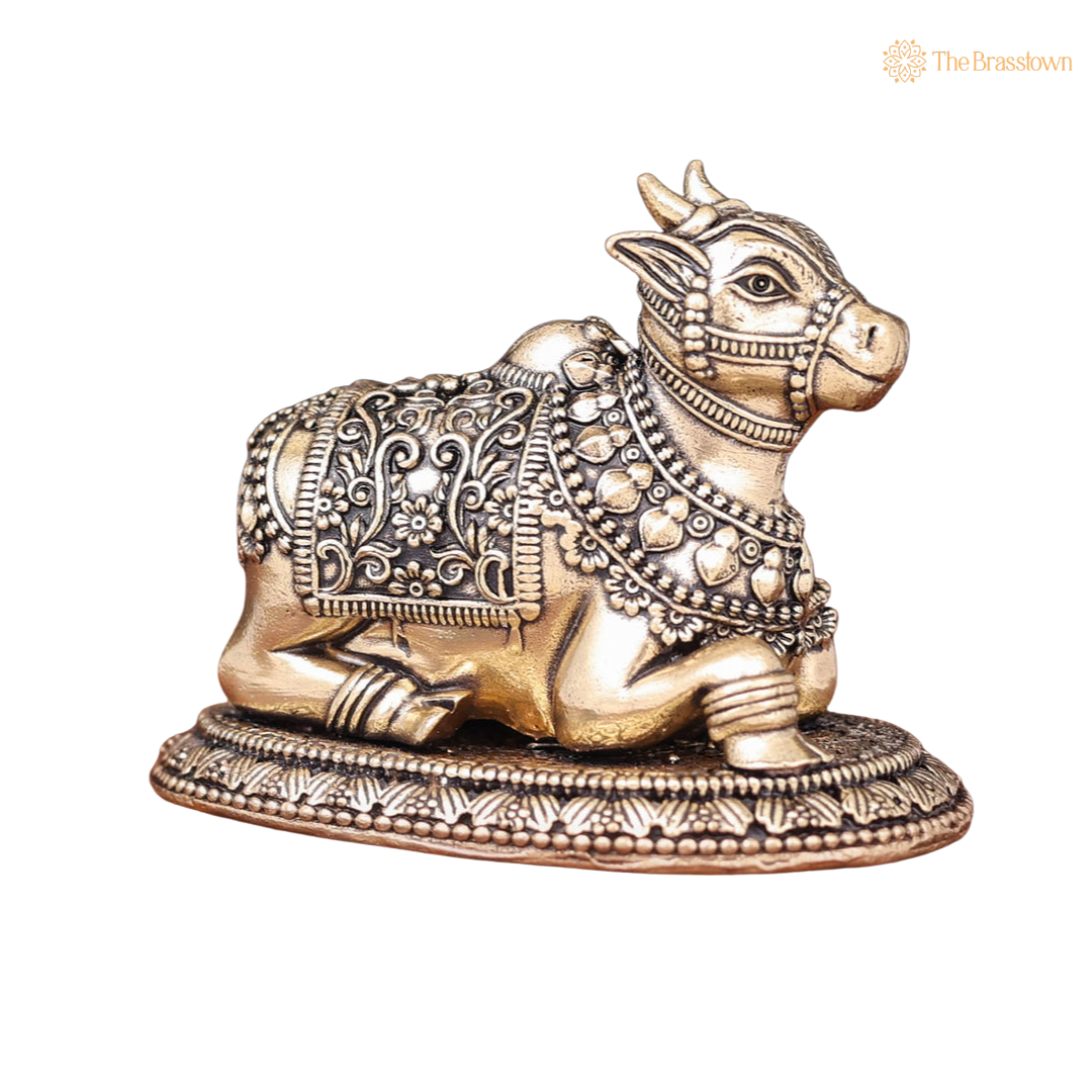 Antique Brass Nandi Statue 2.8 Inch side view – antique finish detail