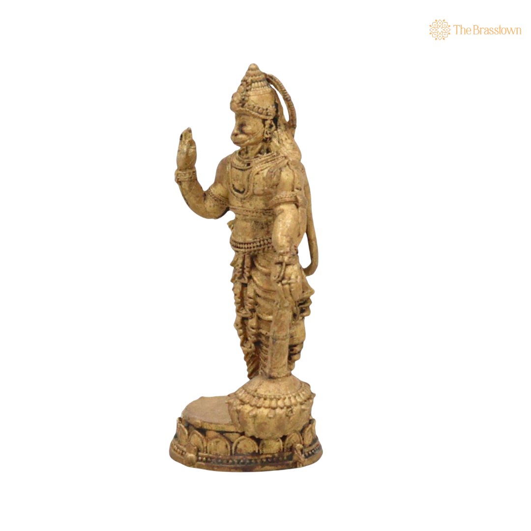 Brass Standing Hanuman Idol 2 Inch side view – antique finish detail