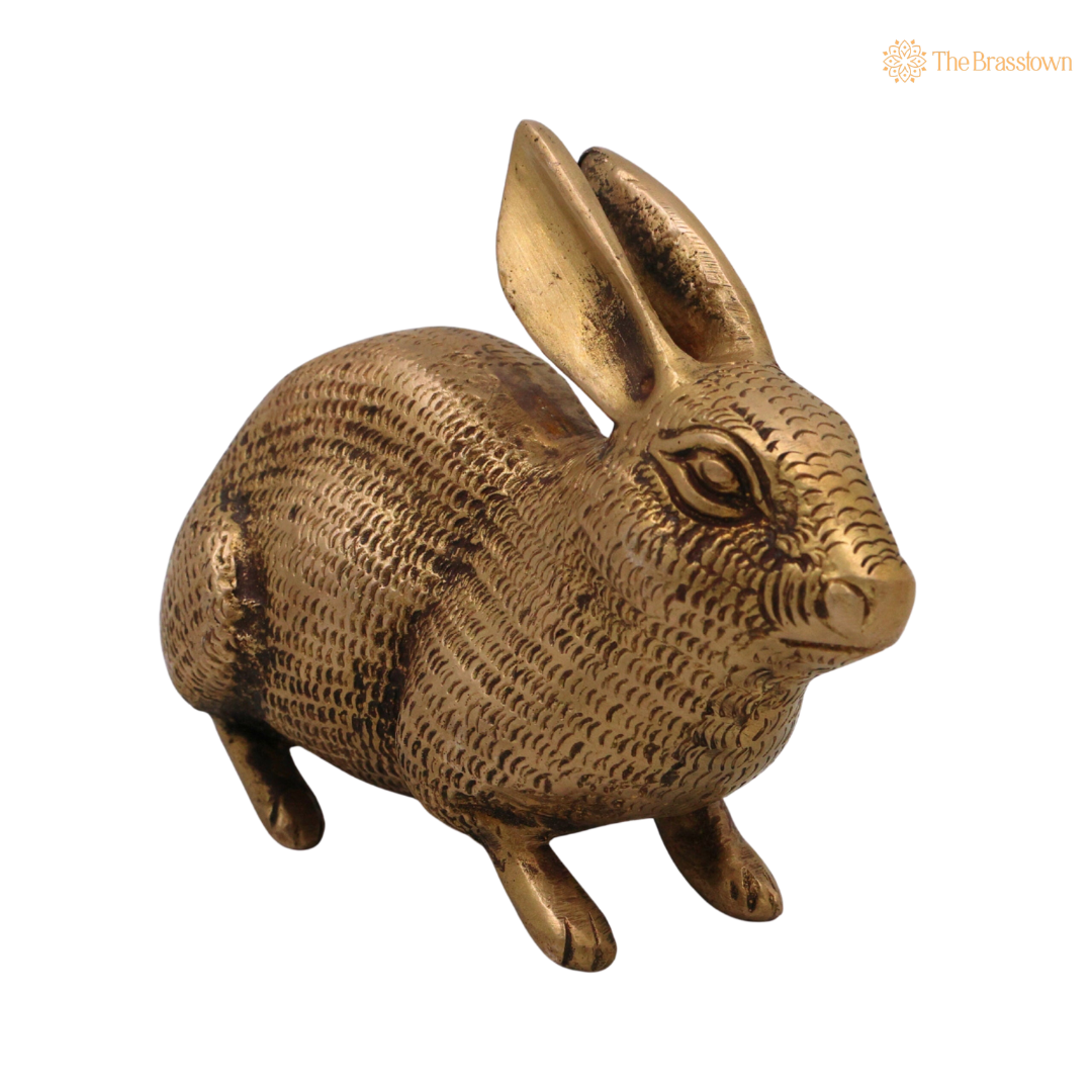 Brass Rabbit Idol 3 Inch side view – antique finish detail