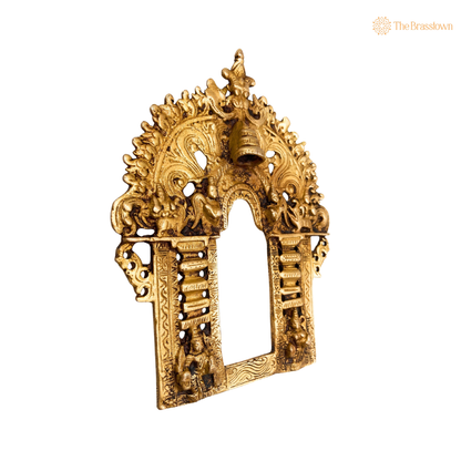 Brass Handcrafted Prabhavali Frame with 8.5 Inch side view – antique finish detail