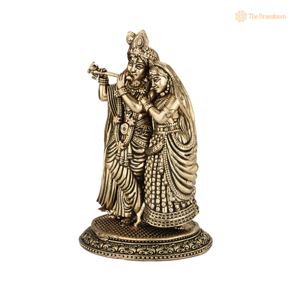 Brass Radha Krishna Idol 4.5 Inch side view – antique finish detail
