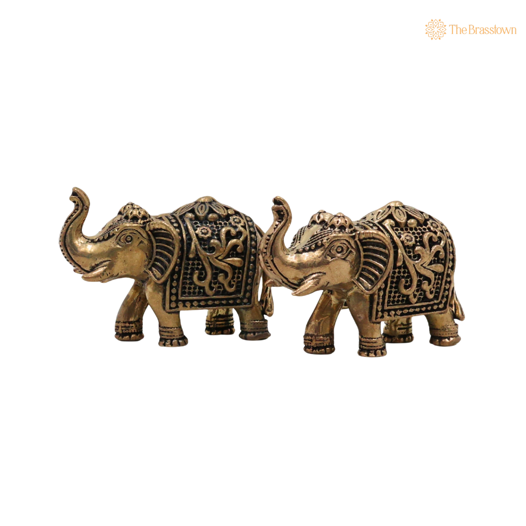 Brass Elephant Pair Showpiece 1 Inch – home mandir puja decor India