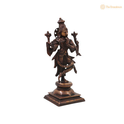 Brass Chaturbhuja Krishna Idol – Handcrafted Chola Style Kaliya Daman Govinda Murti for Pooja, Home Mandir, Décor &amp; Spiritual Gifting 12.5 Inch