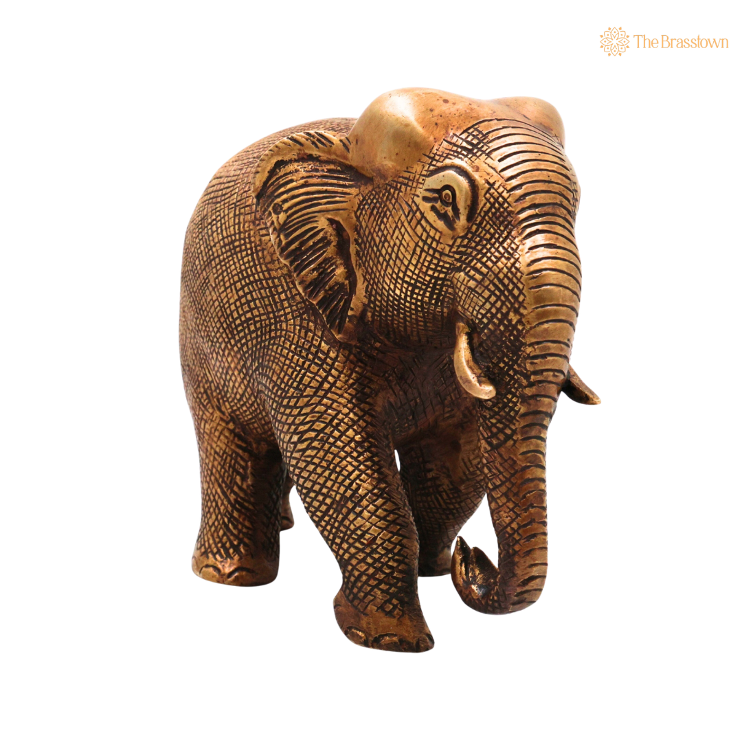 Brass Elephant Idol 5 Inch closeup – intricate craftsmanship
