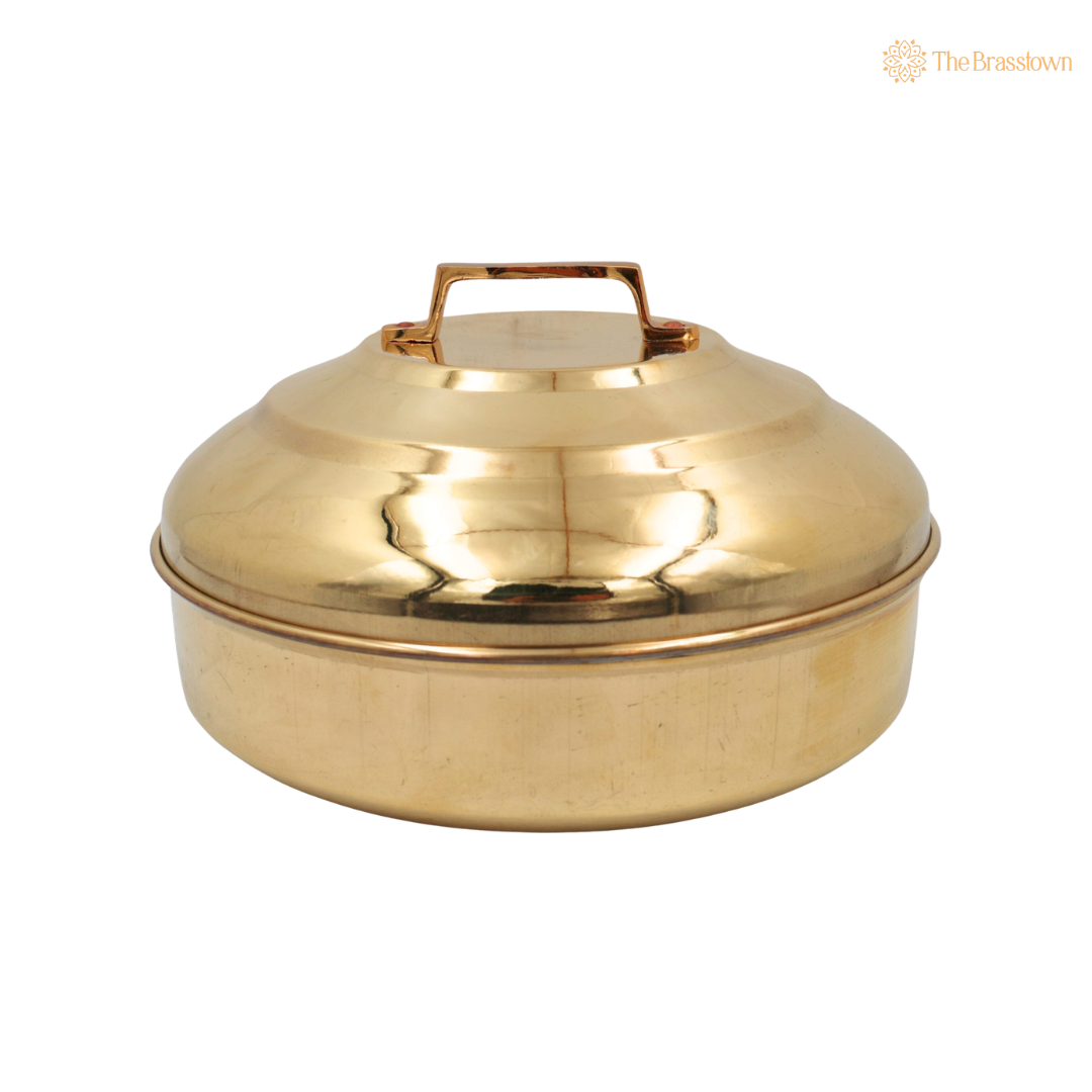 Brass Prasad Box – Traditional Peetal Naivedya Patra, Pooja Dabba &amp; Prasadam Offering Container for Temple, Mandir &amp; Home Worship 4.5 Inch