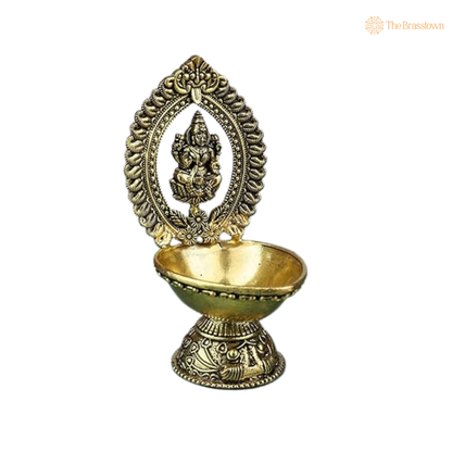 Brass Lakshmi Diya 4.5 Inch side view – antique finish detail