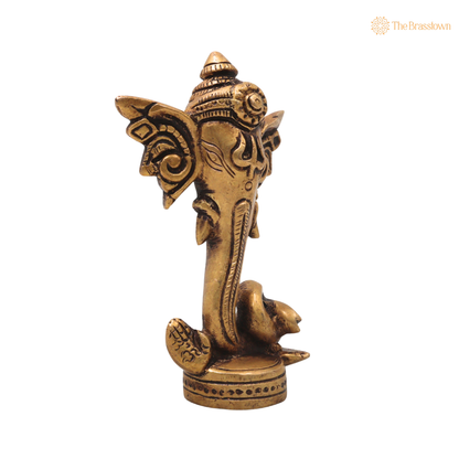 Brass Ganapati Mukh Vinayaka Idol – Handcrafted Traditional Chola Style Ganesha Murti for Pooja, Home Mandir, Décor &amp; Spiritual Gifting 4.5 Inch