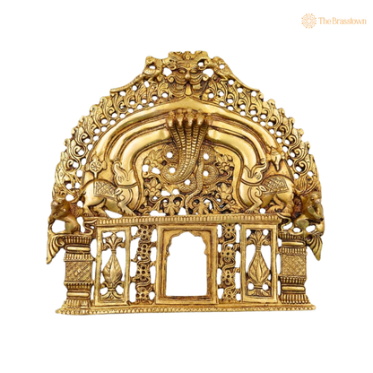 Handcrafted Brass Prabhawali with Sheshnaag 8 Inch side view – antique finish detail