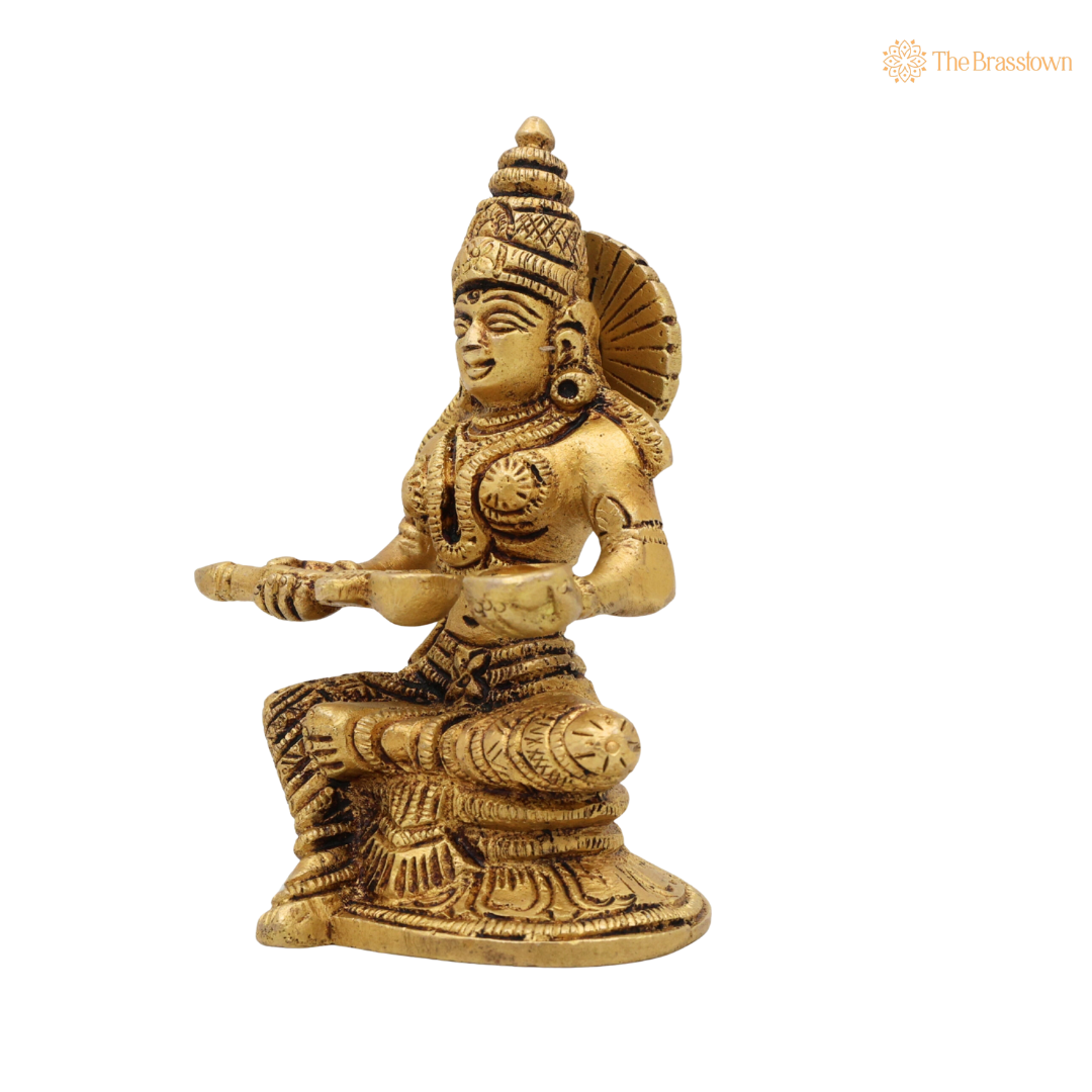 Brass Annapurna Devi Idol 5 Inch side view – antique finish detail
