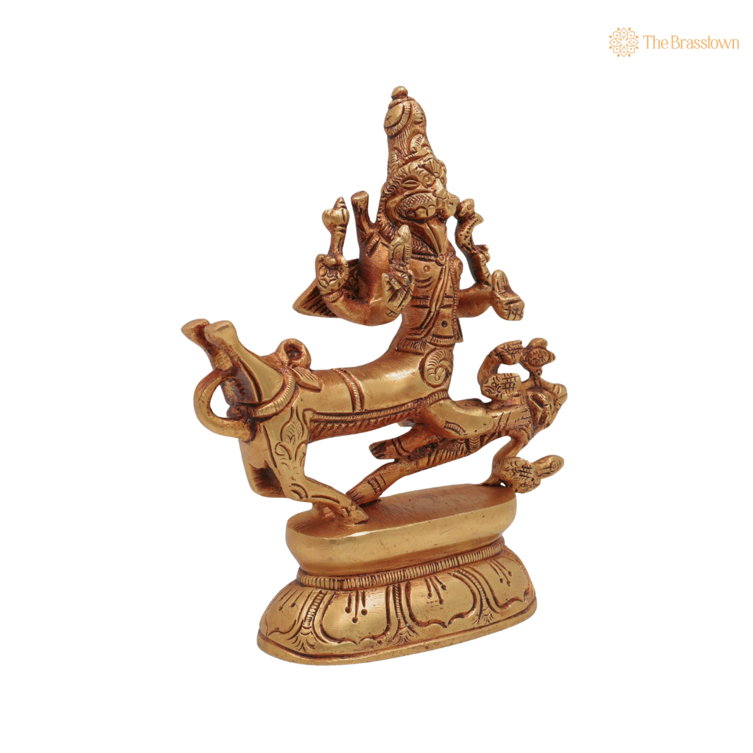 Brass Shiva Sharabha Avatar Idol 5.5 Inch side view – antique finish detail