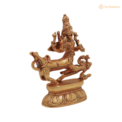 Brass Shiva Sharabha Avatar Idol 5.5 Inch side view – antique finish detail
