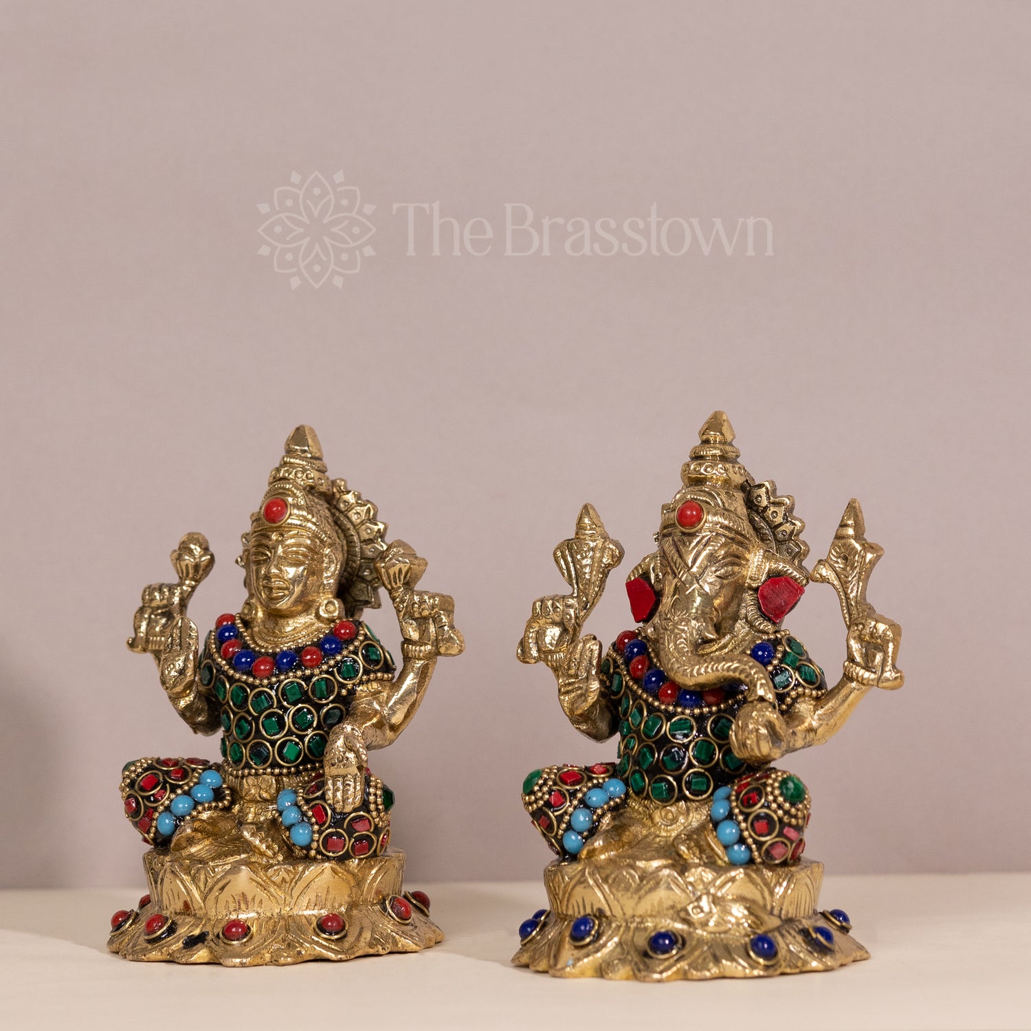 Brass Lakshmi and Ganesha Statue Set