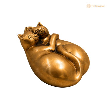 Handcrafted Brass Two Cat Sculpture – Handcrafted Cat Sculpture for Vastu, Home Décor, Pooja &amp; Luxury Gifting 3.5 Inch