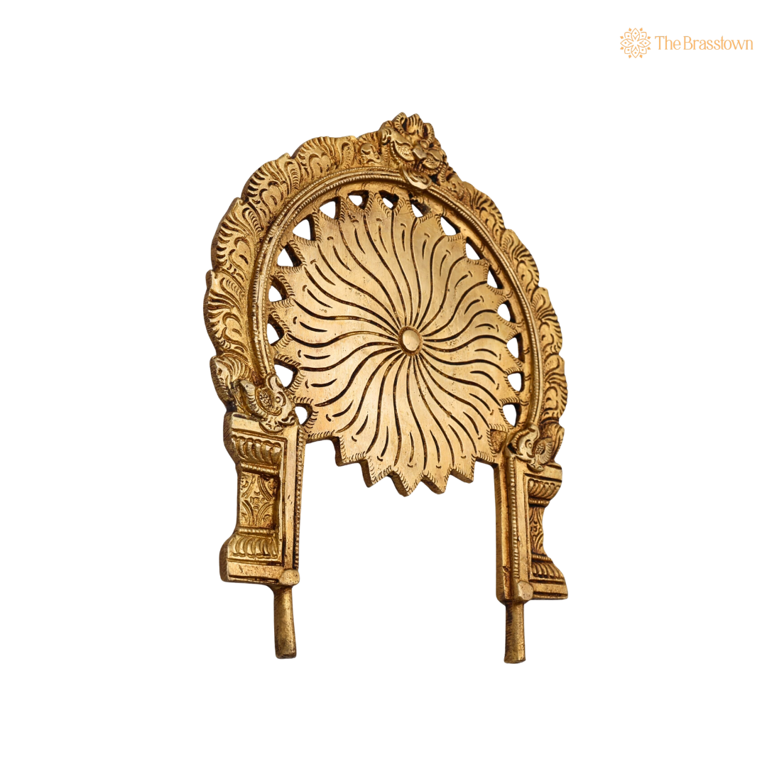 Brass Prabhavali Arch Frame with 8.5 Inch side view – antique finish detail