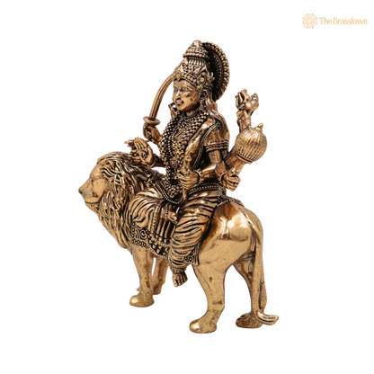 Brass Durga Maa Idol 6 Inch side view – antique finish detail