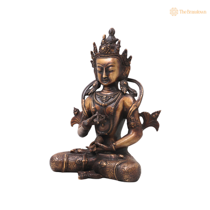 Brass Vajrasattva Idol Murti – Handcrafted Dorje Sempa Buddhist Murti for Pooja, Meditation, Home Décor &amp; Spiritual Gifting 11 Inch
