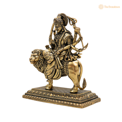 Brass Durga Maa Idol 4 Inch side view – antique finish detail