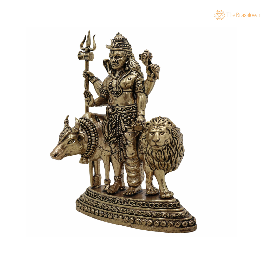 Brass Ardhanarishvara Idol 4.5 Inch side view – antique finish detail