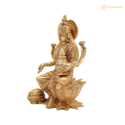 Brass Lakshmi Mata Idol 7 Inch side view – antique finish detail