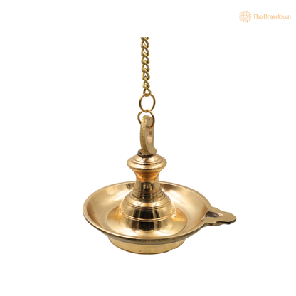 Hanging Brass Lamp for pooja – Traditional Peetal Thooku Vilakku Deepam for Temple, Home Mandir &amp; Spiritual Décor 6.5 Inch