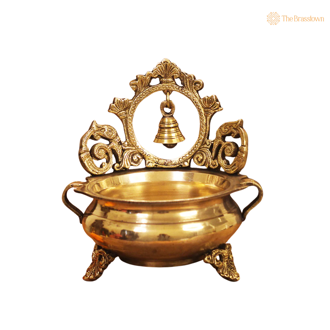 Handcrafted Brass Bell Urli 7 Inch side view – antique finish detail