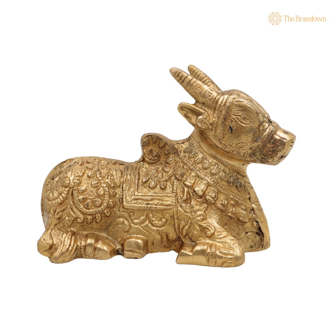 Brass Nandi Idol 4 Inch side view – antique finish detail