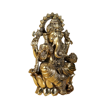 Handcrafted Brass Ekdanta Ganesh Idol 2.5 Inch side view – antique finish detail